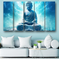 Casperme Buddha Wall Painting Framed Big Size For Living Room, Home, Office & Wall Decor, 48 X 30 Inches Set Of 5 (Design 5)
