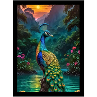 Divaframes Peacock Painting For Wall Vastu, Peacock Picture Frame For Home Decor, Vastu-Approved Wall Hanging For Housewarming, Office & Living Room, 10 X 13 Inch