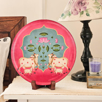 Ritualistic Pichwai Single Wall Plate 10 Inch With Stand | Wall Arts For Home Decoration, Living Room, Bedroom, Office Decor | Aesthetic Room Decor Items | Wall Hanging Show Pieces