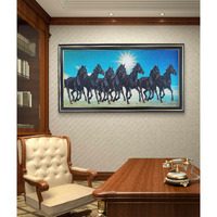 Elegance Vastu 7 Black Running Horses With Sunrise Painting Picture Photo Poster Frame Modern Decorative Wall Art For Living Room Bedroom Office Gifts Painting Size- 19.25 Length X 10.25 Height Inch
