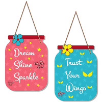 Metvan Incredibly Grateful Quote Decorative Wall Art Wooden Hanger Ornaments For Living Room | Wall Hanging For Home Decoration Set Of 2 (Blue)