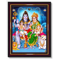 Pavan Photo Laminations Shiv Parivar Family Siva Parvati Lord Shiva Wall Painting Framed Home Decor (Wood,Matte,Brown,Small Size,6 X 8 Inch) B1146S