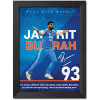 Tenorarts Jasprit Bumrah Poster Indian Cricket Player With Signature Photo Framed Painting With Matt Finish Black Textures (12 Inches X 9Inches)