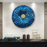 Rsn Metal Ethnic Blue Flower Wall Decoration, Metal Wall Sculpture, Modern Metal Wall Decor, Wall Art For Bedroom, Wall Hanging & Decorative Mounted Art Sculpture For Living Room (24 Inch)
