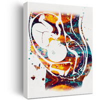 Watercolor Pregnancy Art Canvas Painting Baby In Womb Prints Medical Ginecology Art For Home Wall Decor Framed Obstetrics Artwork Gifts(12X15 Inch)