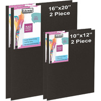 Eduway Medium Grain 10X12, 16X20 Inch Cotton Black Canvas Board (Each 2) With 4Mm Mdf Board Backing, For Painting-(Pack Of 4)