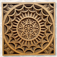 Gloridec Wooden 3D Laser Cut Decorative Mandala Wall Decor | Decorative Multi Layered Rectangle Mandala Wall Art, Living Room Wall Hanging (12" X 12" Inch)
