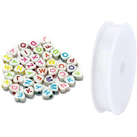 Beadsnfashion 500 Pcs Acrylic Heart A To Z C Alphabets Letter Beads Multicolor 7Mm With 10 Mtrs Crystal String Elastic Cord For Jewellery Making, Diy Bracelets, Necklace, Key Chains And Kids Jewellery
