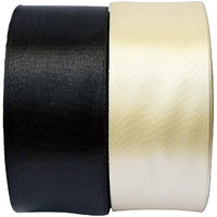Omx Satin Ribbon Decoration, Gift Wrapping, Multi-Purpose Use (Cream And Black, Size : 1.5 Inch) Total 20 Mtr -10 Mtr In Each Colour