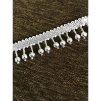 Sync Silver Tassel Lace Border Latkan Hanging,Fringe Beads Lace Jhallar Laces And Border Material Zhallar Dresses,Blouse,Dupatta,Sari,Choli,Chunni,Sarees,Lehenga,Suits,Curtains,9 Meters