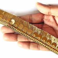 Adikala Silk Thread Tassel Fringe Sequenced Lace & Border For Saree, Dupatta, Lehenga, Suit, Blouse & Home Furnishing, Crafting Diy, 9 Meters (Gold)
