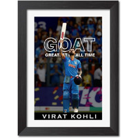 Tenorarts Virat Kohli Indian Cricket Player Poster Frame Indian Cricket Photo Framed Painting With Matt Finish Black Textures (12 Inches X 9Inches)