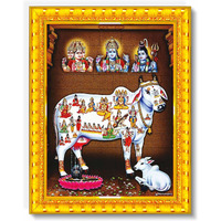 Pavan Photo Laminations Gomatha Gomata Komatha Cow And Calf Kamdhenu Wall Painting Framed Home Decor (Wood,Matte,Gold,Big Size,10 X 12 Inch) R854M