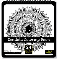 Zen Sangam Zendala Colouring Books For Adults - Zentangle + Mandala - Mindful Designs - Coloring, Drawing, Painting - Instant Stress Relief And Relaxation - Level 2