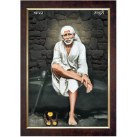 Dharvika Innovations  Saibaba Photo Frame Big Size/Sai Baba Photo Frame/Saibaba Paintings For Wall/Saibaba Portrait - (Without Glass) (1420 Inch) (Design 8, Brown Frame)