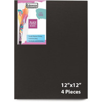 Eduway Medium Grain 12X12 Inch Cotton Black Canvas Board- Pack Of 4, (30X30 Cms) With 4Mm Mdf Board Backing, For Painting