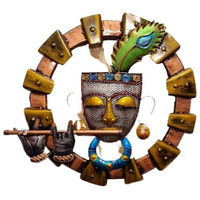 Anshika International Krishna Playing Basuri Round Frame Metal Wall Hanging Shri Krishna Idol Kanha Ji Playing Flute For Decoration Home, Office (Size 23 Inch)