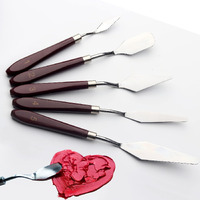 Eclet Palette Painting Knives - Set Of 5 Various Sizes & Shapes, Stainless Steel Scraper Spatula With Polished Brown Handle For Artist Canvas Oil Paint Mixing Colour(K)
