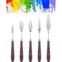 Eclet Palette Painting Knives - Set Of 5 Various Sizes & Shapes, Stainless Steel Scraper Spatula With Polished Brown Handle For Artist Canvas Oil Paint Mixing Colour(J)