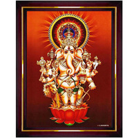 Pavan Photo Laminations Drishti Ganapathi For Entrance Vastu Ganesha Wall Painting Framed Home Decor (Wood,Matte,Brown,Small Size,6 X 8 Inch) B286S