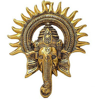 Rsn Gold Metal Decorative Beautiful Elegant Ganesha Wall Hanging For Home Decor (8 X 9.5Inch)