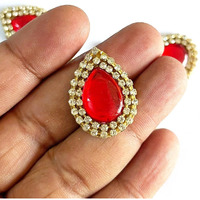 Adikala Drop Shape Rhinestone Embellishment Patch For Goddness & Laddu Gopal Dress Decoration, Crafts Ideas, Jewelery Making & Diy Craft Pack Of 25 | 3Cm (Red)