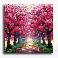 Pixelartz Canvas Painting Cherry Blossom Path Nature Canvas Modern Art Paintings For Home Decor For Drawing Room Bedroom Living Room Canvas Paintings Without Frame.