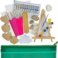 Indikonb 40 Pc Canvas Painting Kit For Kids | Art Supplies Set With Easel, Paints, Brushes, Mdf Shapes, Shells & Palette | Birthday & Return Gift For Young Artists