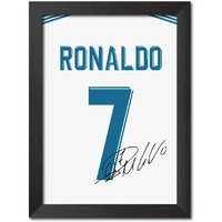 Tenorarts Cristiano Ronaldo Poster Frame Madrid White Jersey Laminated Photo Print With Signature Framed Painting With Matt Finish Black Texture (12 Inches X 9Inches)