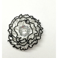 Eerafashionicing White And Black Ribbon And Flowers Appliques Satin Fabric And Acrylic Stone (Pack Of 6 Pcs)