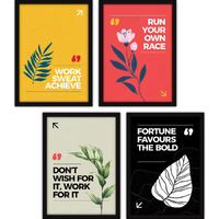 Fatmug Synthetic Motivational Frames Modern Wall Art With Glass For Office And Living Room - Set Of 4, Multicolour
