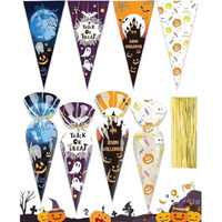 Coral Tree 25 Pieces Halloween Treat Bags, Cellophane Gift Goodie Bags With Ties, Cone Shaped Plastic Treat Bags For Halloween Cotton Candy, Popcorn, Cookies, Snack