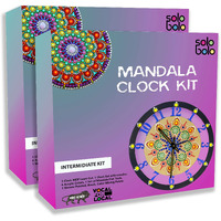 Solobolo Dot Mandala Painting Kit | Craft Kit For Girls 9-12 |Dot Mandala Art Kit On Wall Clock |Gifts For Girls Age 10-12 | Mdf Cutouts For Art And Craft 12 Inch Wall Clock | Pack Of 2 Sets