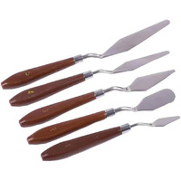 Eclet Palette Painting Knives - Set Of 5 Various Sizes & Shapes, Stainless Steel Scraper Spatula With Polished Brown Handle For Artist Canvas Oil Paint Mixing Colour(H)