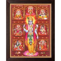 Art N Store Lord Vishnu/Bhagwan Narayan With Various God, Hd Printed Religious & Wall Decor Picture With Frame For Home, Temple & Office. (7X 9 Inches)