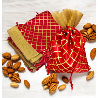 Pandeji Handcrafted Drawstring Pouch With Golden Grid Pattern/Berfi Print, Potli For Gift (Red Color 18Cmx25Cm Medium, Set Of 25Pc)