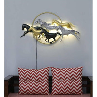 Kokomoon Metal Iron (7 Horse On Ring) Decorative Wall Art/Sculpture For Home Living Room/Bedroom/Hotels/Office/Cafe Etc. Size (45 * 03 * 23 Inch - Multicolor)