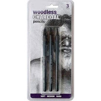 Artbee Black Woodless Charcoal Pencils, 3 Piece. Features 3 Grades Of Charcoal Including Soft, Medium And Hard.
