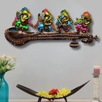 Anshika International Lord Ganesha Playing Instruments Metal Wall Decor/Wall Sculpture/Wall Hanging For Home Decoration Perfect For Living Room With Led (Size 46X19 Inch)