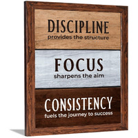 Chaka Chaundh Wood -Discipline Provides The Structure Focus Sharpens The Aim Consistency Fuels The Journey To Success - Poster With Frame - (14 X 11 Inches), Rectangular - Wood; Brown, Wall Mount