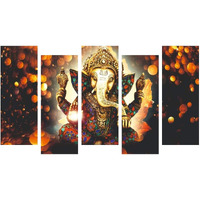 Printelligent Lord Ganesha Multi Panels Wall Painting Art Reprints For Living Room Bedroom Hotel Office (Sun-Board, Size-27 X 50 Inches, 5 Panels) (Art Deco_10)