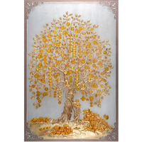 Dharvika Innovations Vastu Kalpavriksha Money Golden Tree Painting Sparkle Coated Self Adhesive Wallpaper Without Frame Digital Reprint -2695 (1218 Inch, Golden Tree)
