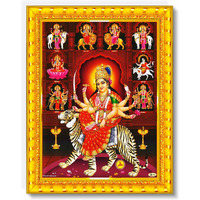 Pavan Photo Laminations Durga Maa Mata Goddess Nav Navadurga Navdurga Wall Painting Framed Home Decor (Wood,Matte,Gold,Big Size,10 X 12 Inch) R1164M