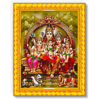 Pavan Photo Laminations Shiv Parivar Family Siva Parvati Lord Shiva Wall Painting Framed Home Decor (Wood,Matte,Gold,Small Size,6 X 8 Inch) R153S