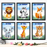 Casabonica Family, Kids & Love Wall Posters|Safari Animals Nursery Wall Frames|Framed Posters|Wall Posters With Frame For Office, Home, Bedroom, Living Room|Set Of 6 | Size - A3