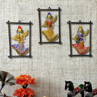 Anshika International 3 Rajasthani Pari Musician Wall Hangings For Home Decoration, Metal Wall Art Frame Wall Sculpture For Living Room, Bedroom Decorative Items (Size: 12X7.5 In)
