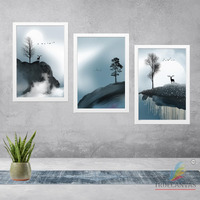 Truecanvas Abstract Hd Print Painting Set Of 3 With Frame For Home, Living Room Gallery & Office, White, Size - 13.50 X 19.50 Inch, Sf155