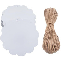 Townbus - Pack Of 300 Double Sided Blank White Hang Tags With String For Party & Celebration | Plain Return Gift Kraft Tags With Jute Rope | Thread