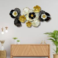 Rsn Multi Flower Leaf Metal Wall Art Frame, Wall Sculpture, Wall Hanging For Living Room, Bedroom, Dining Room, Office Home Decorative Wall Frame (Size 40X24 Inch)