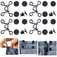 Xvia Pant Waist Tightener, Adjustable Waist Buckle Set, Extra Button For Jeans To Make Tighter, Instant Jeans Button Pins For Pants Jeans Skirts, No Sewing Required (2 Pcs) (Black)